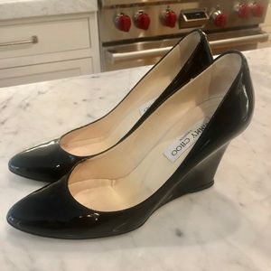Jimmy Choo Black Patent Leather Wedge Pumps
